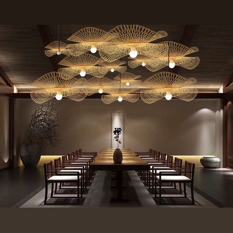 Shaded Restaurant Pendant Light Fixture Bamboo Asia Style Ceiling Pendant Light in Beige