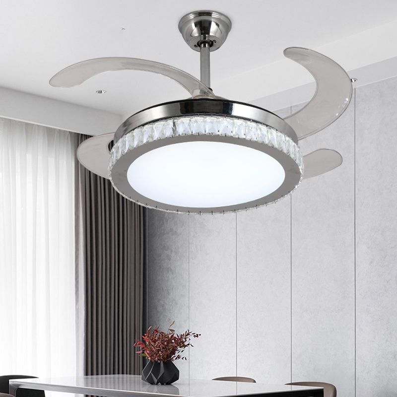 Stainless Steel Ceiling Fan Light in Chrome LED Modernism Fan Ceiling Fixture