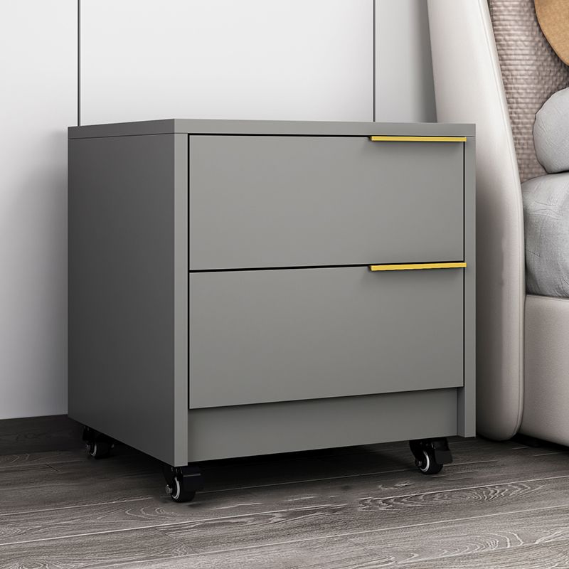 2-Drawer Wood Nightstand Contemporary Night Table with Casters