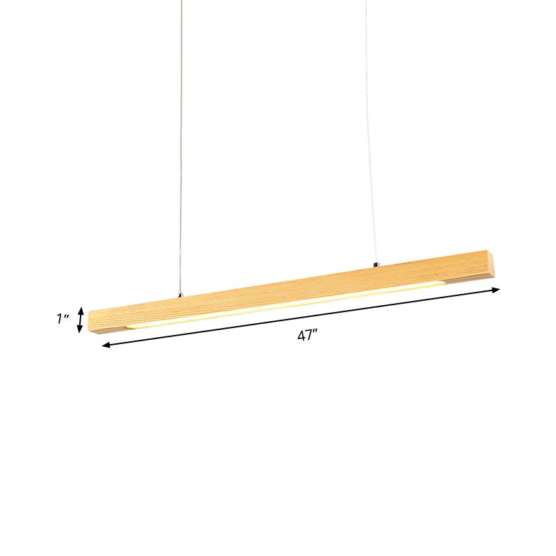 Pendentif LED linéaire en bois japonais moderne léger léger le plafond beige en lumière chaude / blanche pour salle à manger