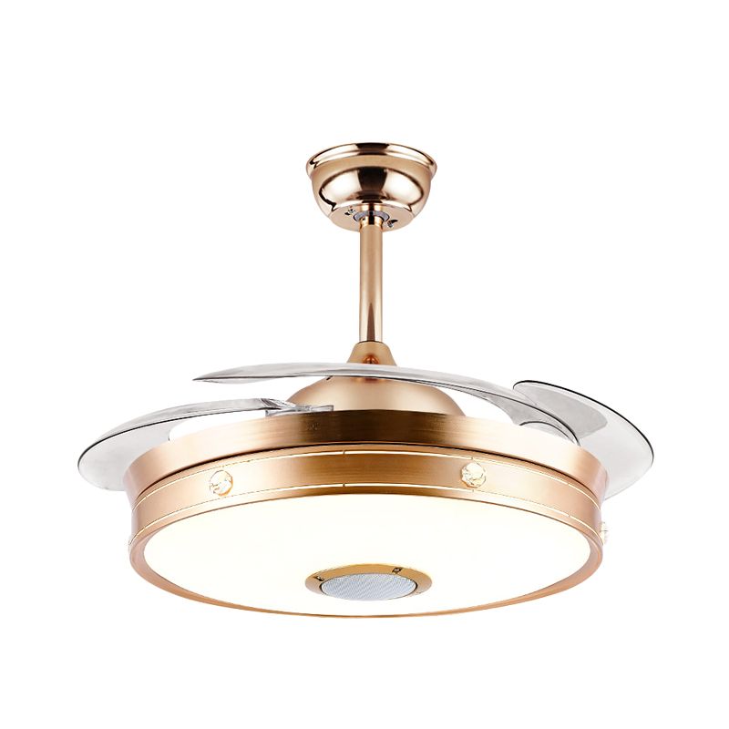 Minimalistic Round Flush Ceiling Fan 3 Blades Metal LED Semi Flush Light in Gold, 19" Width