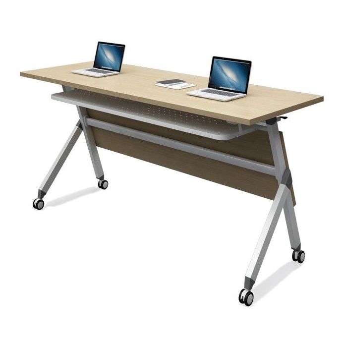 Contemporary Style Engineered Wood Desk Folding Trestle Base Desk with Caster Wheels