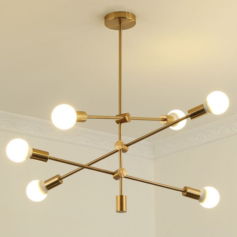 Post-modern Style Minimalist Chandelier Open Bulb Design Geometric Lines Straight Rod Hanging Light