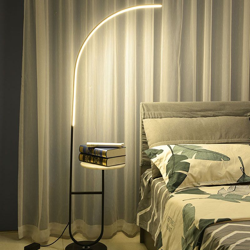 White Minimalism Floor Lamp 1-Light Linear Floor Light with Marble Table