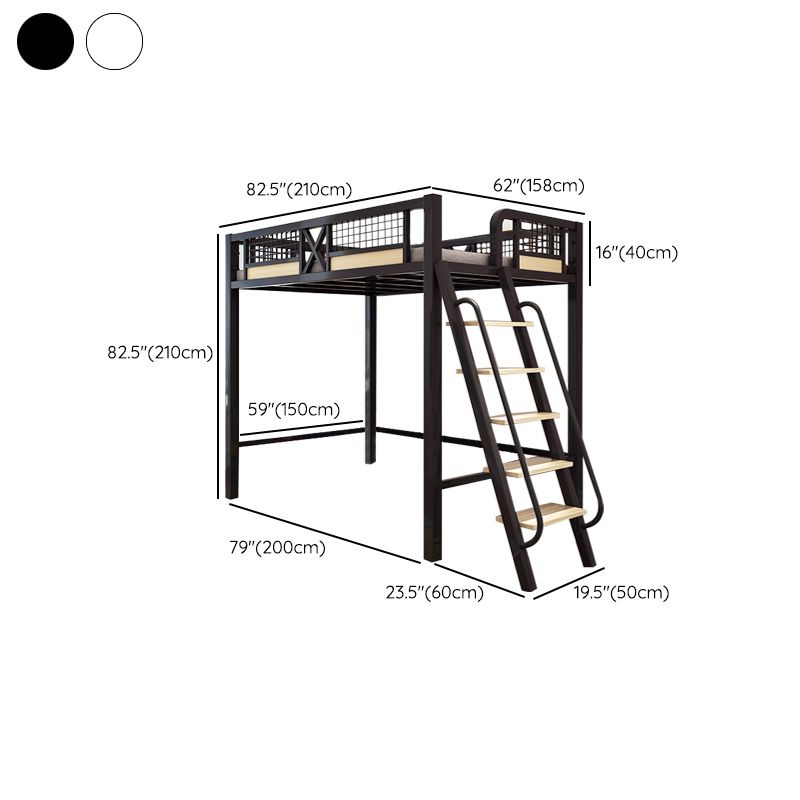 Metal Loft Bed with Built-In Ladder Black/White Kids Bed with Open Frame