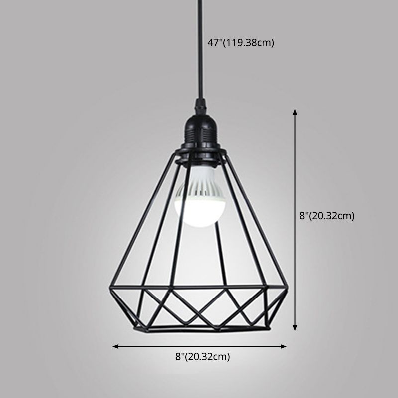 1 Light Diamond Cage Ceiling Light Industrial Metal Hanging Pendant Lights for Coffee Shop