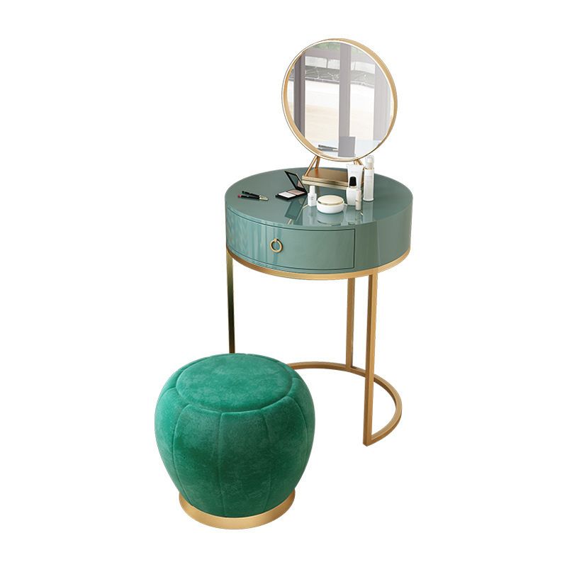 Glam Style 1- Drawer Wood Makeup Table Vanity Stool in Green