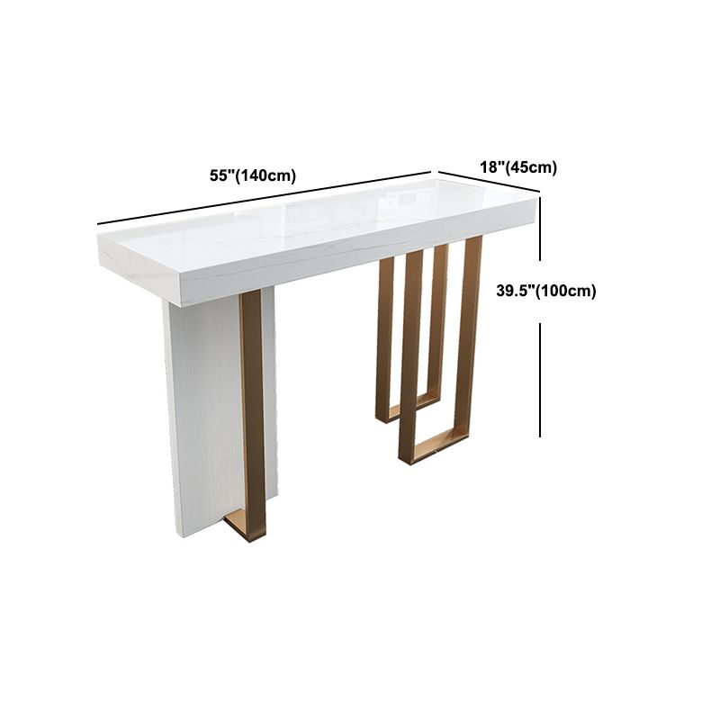 Rectangular Marble White Bar Table Modern Bistro Table with Double Pedestal