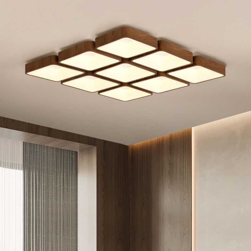 Geometry Shape LED Ceiling Lamp Modern Wood Flush Mount for Bedroom Living Room