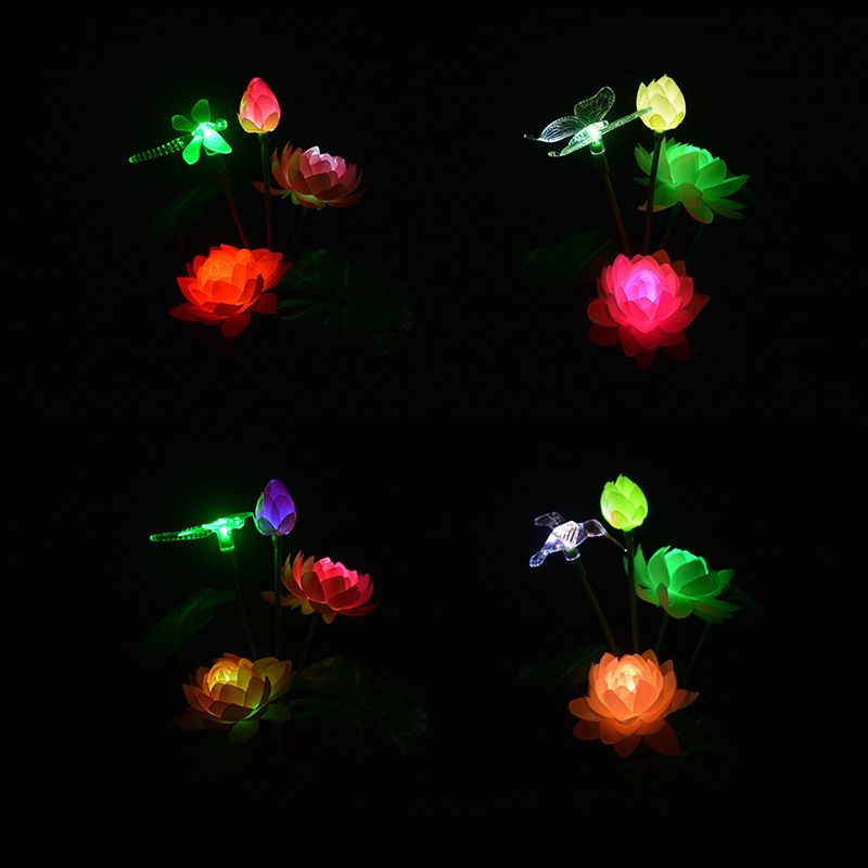 Contemporary Lotus and Dragonfly Shaped LED Stake Light Plastic Artistic Solar Lawn Lighting