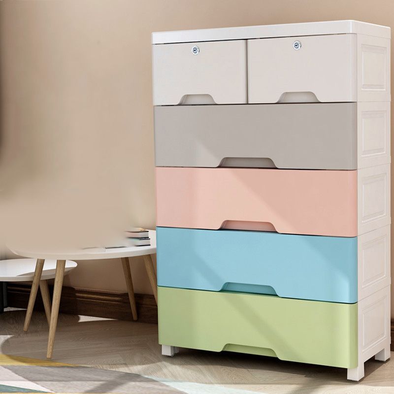 Plastic Contemporary Vertical Kids Nightstand with 5/6 Drawers for Home