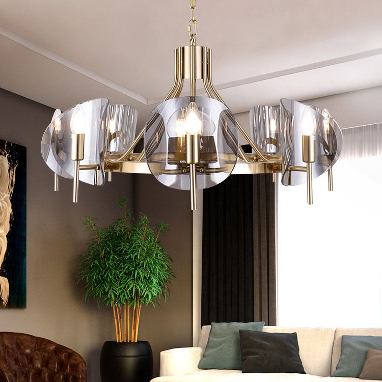 Lámpara de vela de rueda moderna lámpara de lámpara lámpara de techo de vidrio transparente en oro para dormitorio