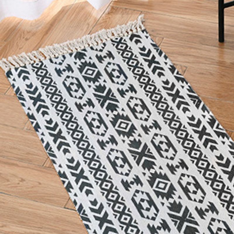 Black Bohemian Carpet Polyester Americana Print Rug Area Responne Fringe Area For Bedroom