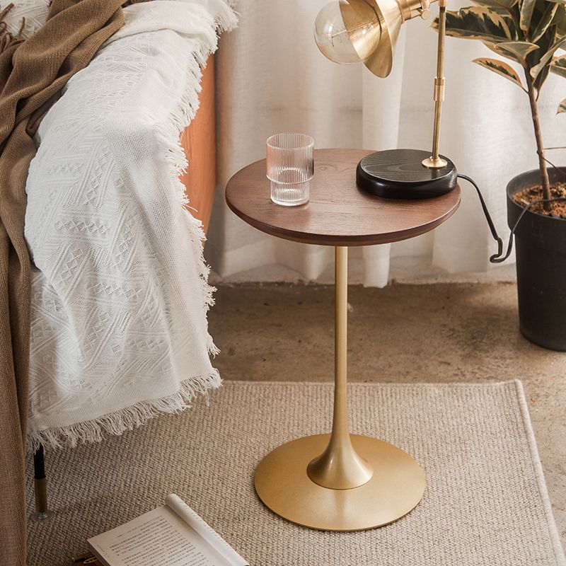 Pedestal Metal End Table Black/ Brown Round Wood Side End Table