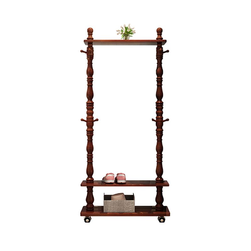 Traditional Solid Wood Coat Hanger Free Standing Coat Rack with Storage Shelving