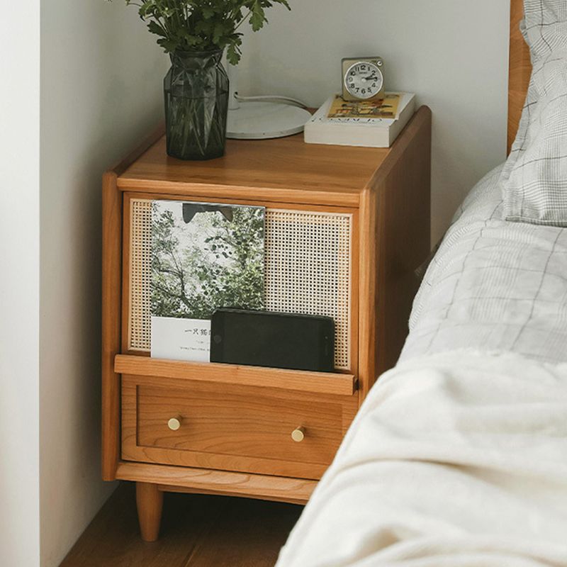 Contemporary Rattan Nightstand Lower Shelf Bedside Cabinet for Bedroom