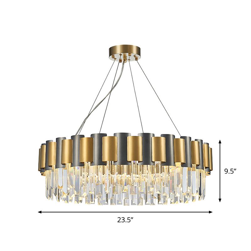 Chandelier ronde Chandelier Postmoderne Crystal Crystal 8 Bulbes Black and Gold Pendant