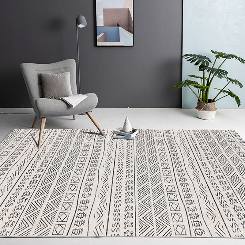 White Tone Boho-Chic Indoor Rug Polyester Tribal Pattern Carpet Easy Care Rug for Home Decoration