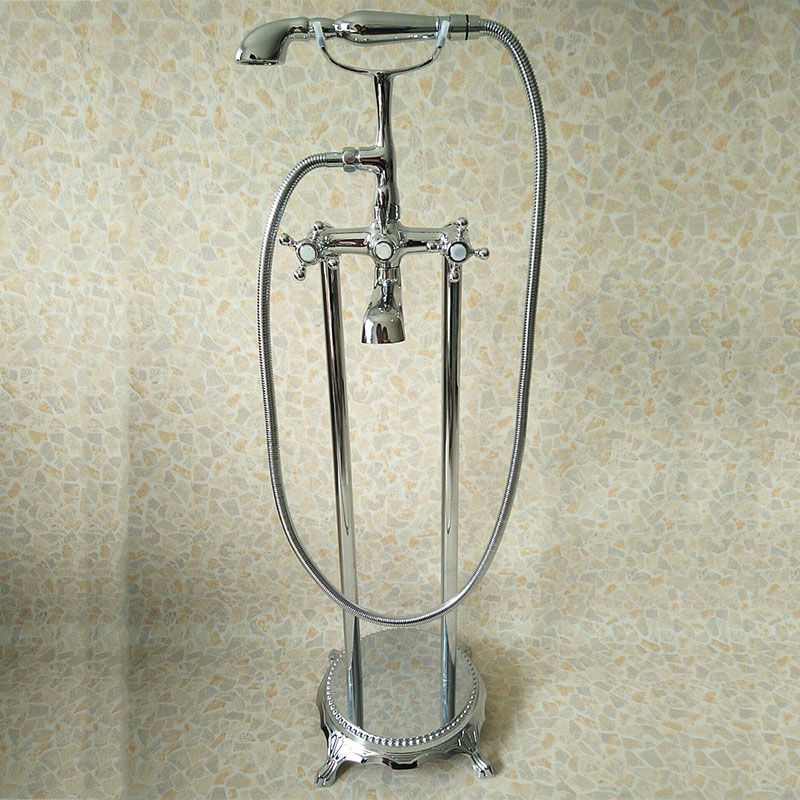 Classic Freestanding Tub Filler with Hand Shower Floor Mounted Faucet