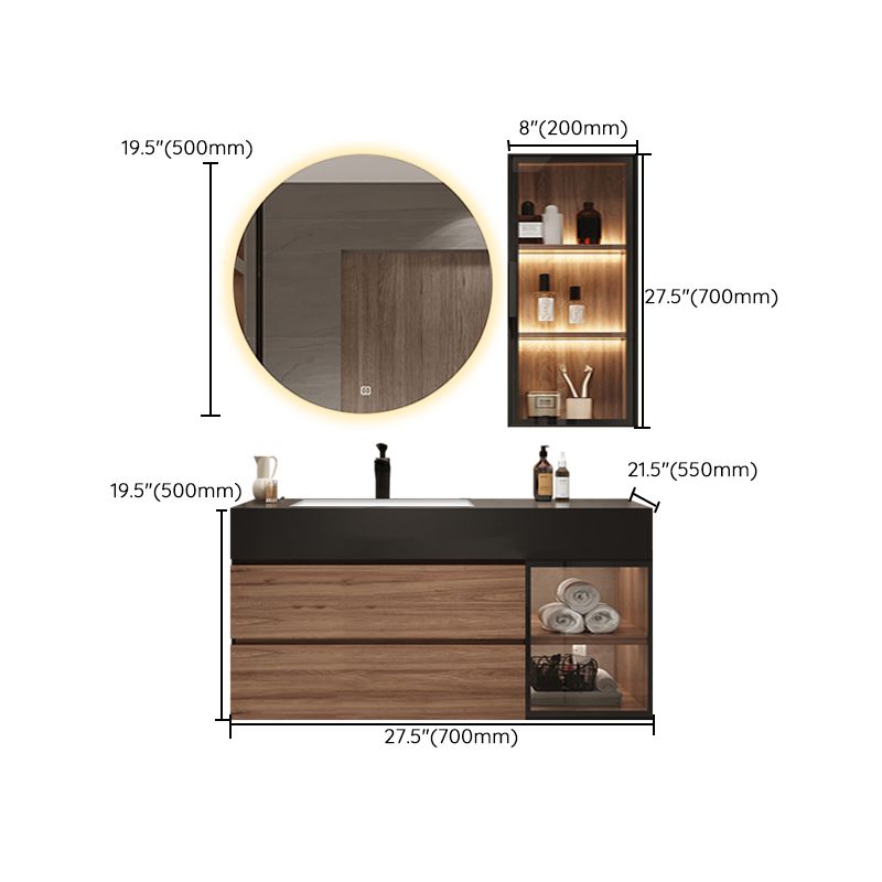 Waterproof Vanity Single Sink Drawers Wood Frame Wall-Mounted Vanity with Mirror