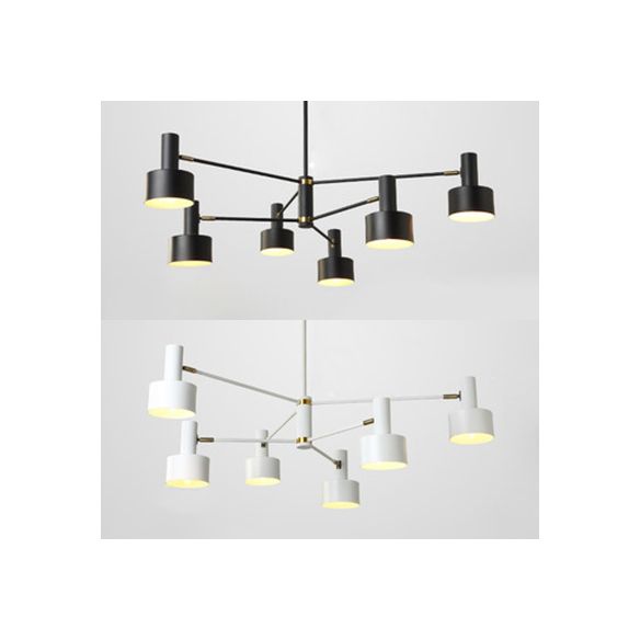 Contemporary Cylinder Shade Chandelier Metal 6 Lights Monochrome Suspension Light for Hotel