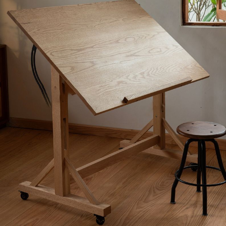 Adjustable Angle Drafting Table Solid Wood Standing Desk with Caster Wheels