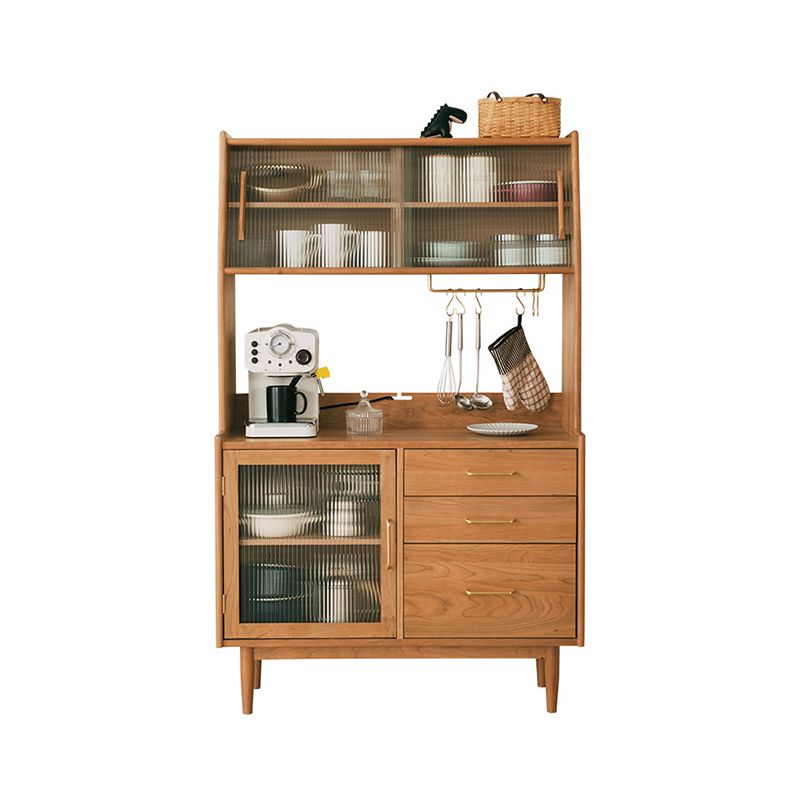 Contemporary Solid Wooden Hutch Buffet Glass Door Dining Hutch with Door for Dining Room