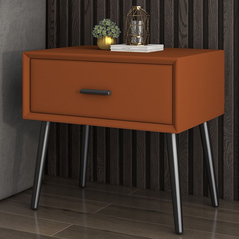 Faux Leather Modern Bed Nightstand Drawer Storage Solid Wood Night Table with Legs