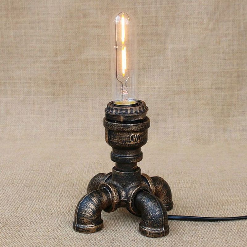 Lampe à table à pipe à steampunk avec conception de bulbe ouverte 1 tête de table debout en métal lumière en bronze antique