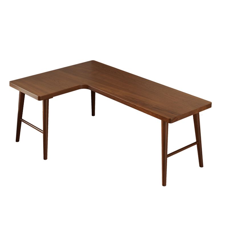 Modern Style Solid Wood Writing Desk L-Shape Office Table in Brown