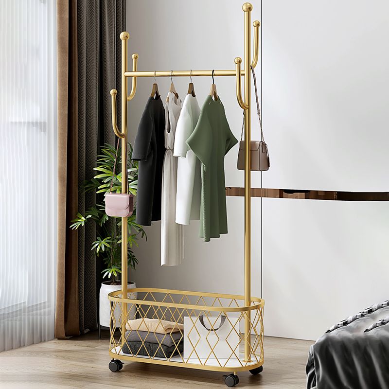 Luxury Style Metallic Coat Hanger Free Standing Coat Rack with Universal Wheel