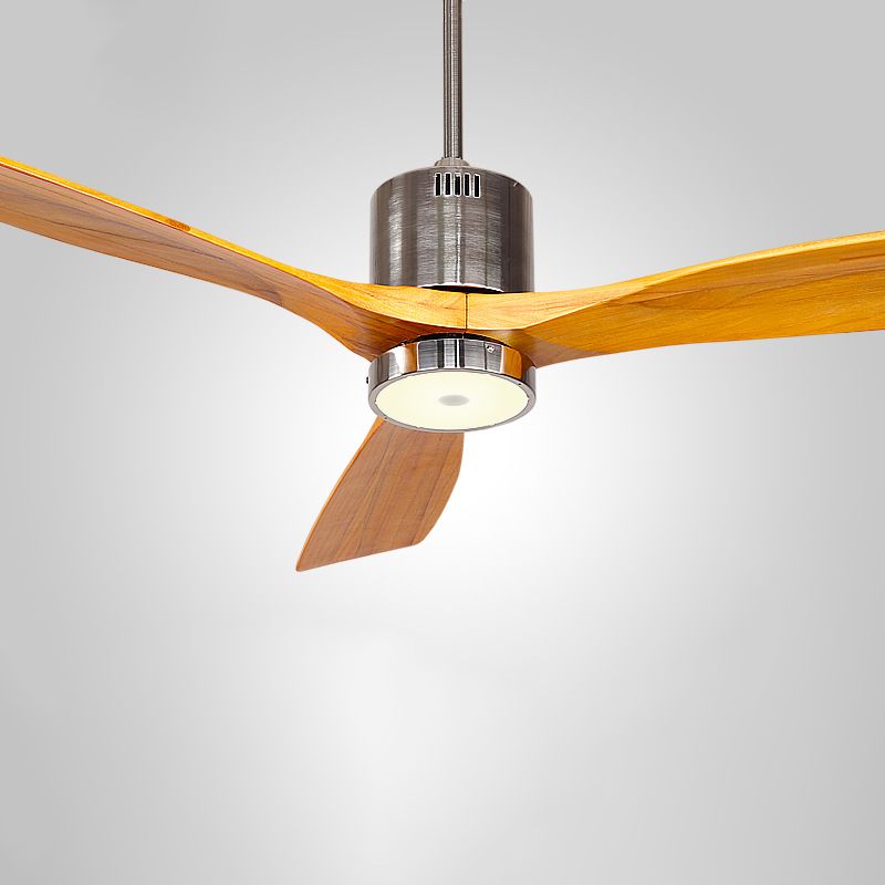 Wood Blade Interior LED Fan Ceiling Fixture Contemporary Chrome Iron Ceiling Fan