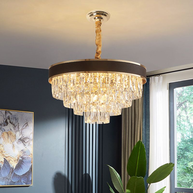 Tapered Clear Crystal Blocks Ceiling Chandelier Modern 8/10 Heads Sitting Room Suspension Lamp, 18"/23.5" Width