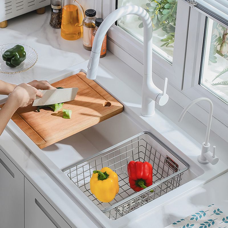 Quartz Kitchen Sink Modern 1-Bowl White Kitchen Sink with Rectangular Shape