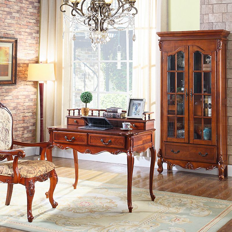 Traditional Rubberwood Display Stand Glass Doors Storage Cabinet for Living Room