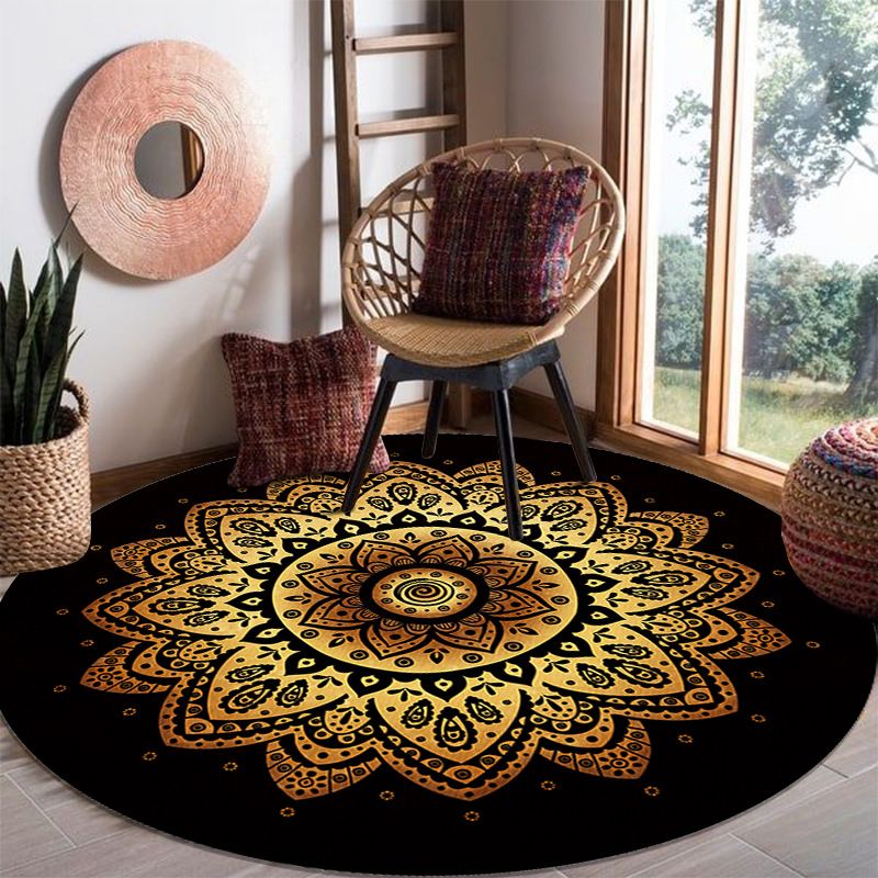 Gold Bohemian Rug Polyester Graphic Rug Washable Rug for Living Room