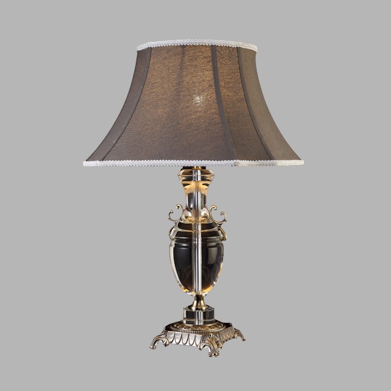 Fabric Tapered Table Lamp Rustic Single Bulb Bedroom Night Light in Dark Gray with Crystal Accent