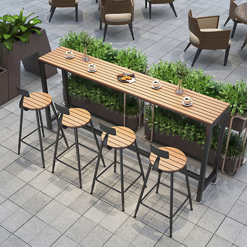 Industrial Fuax Wood Bar Table Rectangle Water Resistant Patio Table