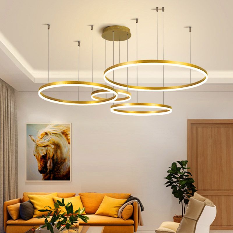 Nordic Gold Circular Clusters Pendant Restaurant Hanging Chandelier for Cafe