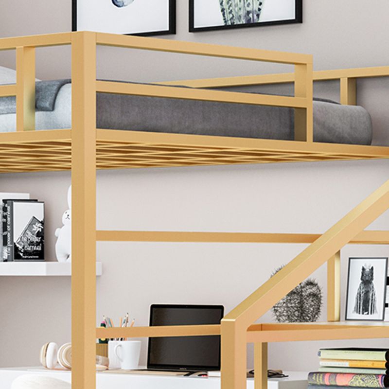 Contemporary Loft Bed with Staircase and Guardrail and Shelves