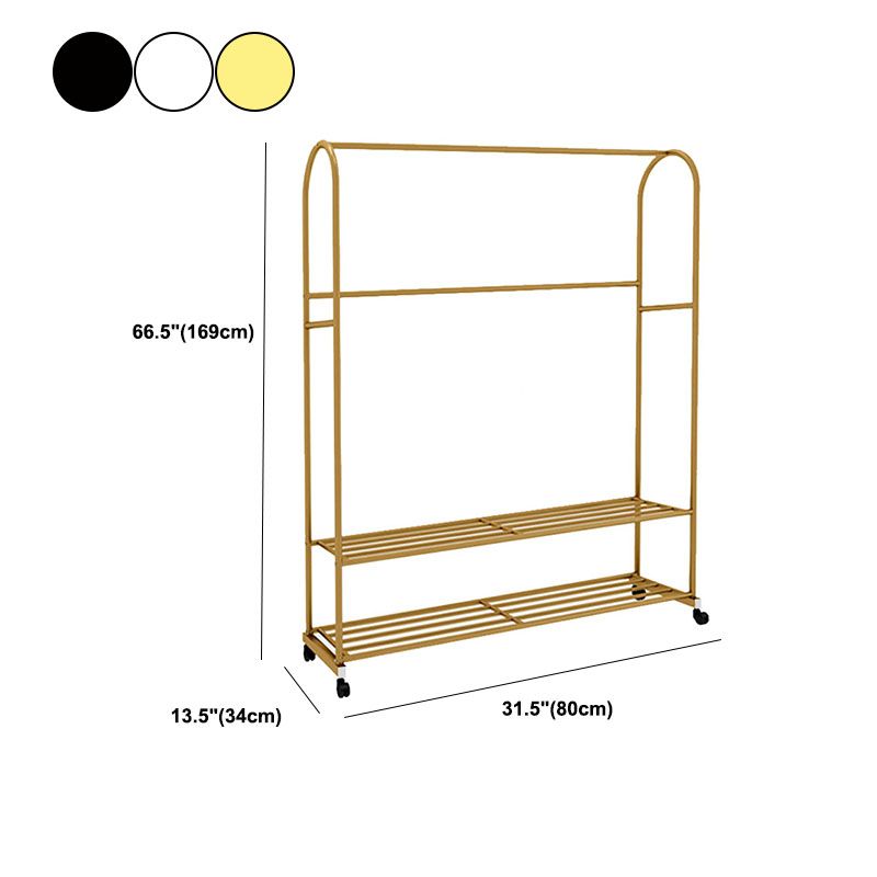 Contemporary Coat Rack Free Standing Coat Hook Two Storage Shelves Metal Hall Stand