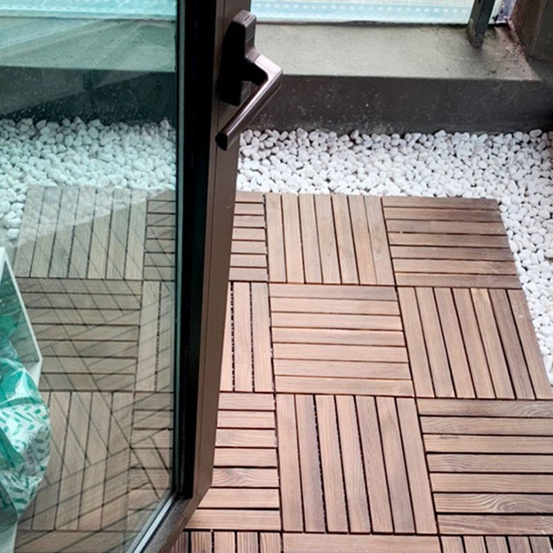 7-Slat Square Wood Floor Tiles Snapping Installation Outdoor Flooring Tiles