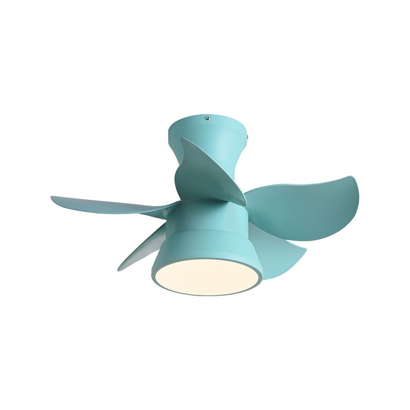 Macaron Style Ceiling Fan Lamp Frequency Conversion Kids Room LED Semi Flush Light