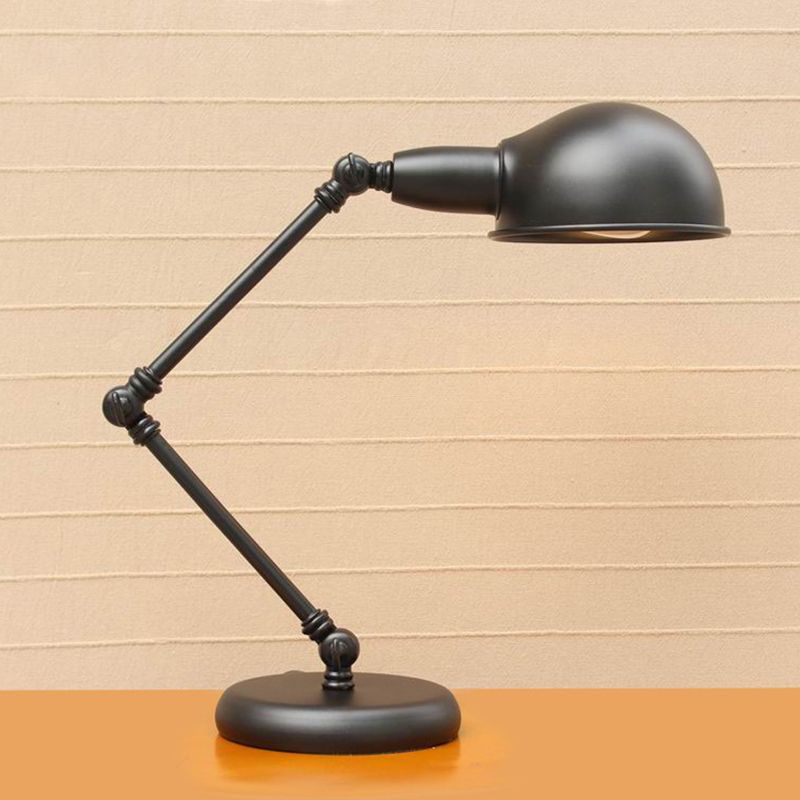 Dome Restaurant Table Lighting Vintage Iron 1-Head 4.5"/6" Wide Black Finish Desk Lamp with Swing Arm