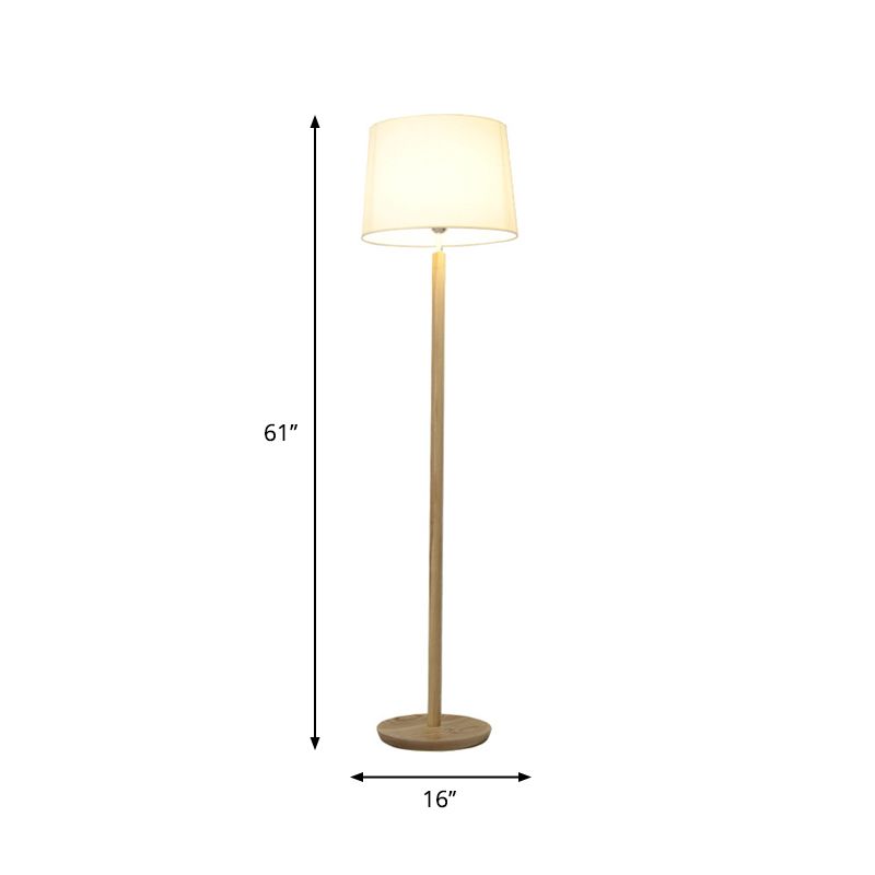 Simplicity Drum Floor Standing Lamp Fabric 1 Light Study Room Floor Light in Wood