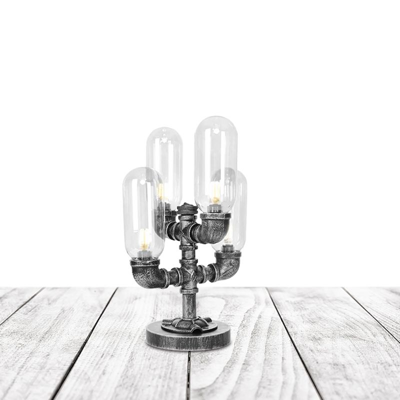 1/4/5-Bulb Capsule Shade Table Ligting Industrial Clear/Amber Glass Night Lamp for Bedroom