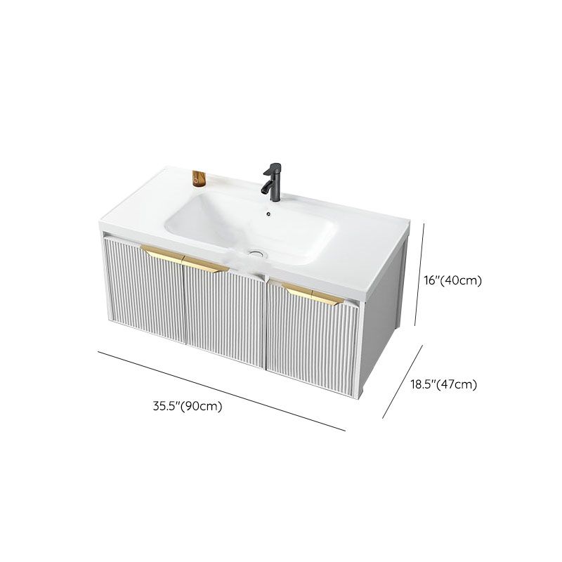 Rectangular White Vanity Single Sink Wall Mount 2 Doors Faucet Metal Frame Mirror Vanity