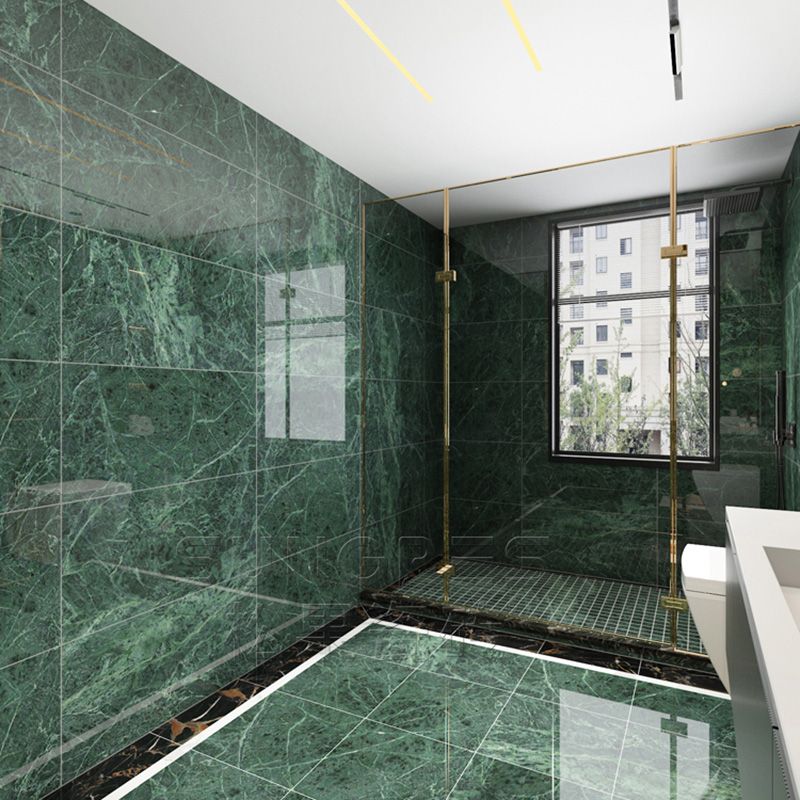 Slip Resistant Floor Tile in Green Straight Edge Polished Marbling Tile