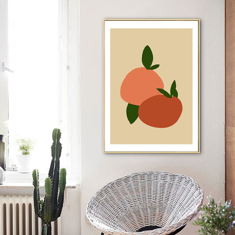 Illustration Nordic Canvas Wall Art with Fruits Pattern in Orange on Beige for Home