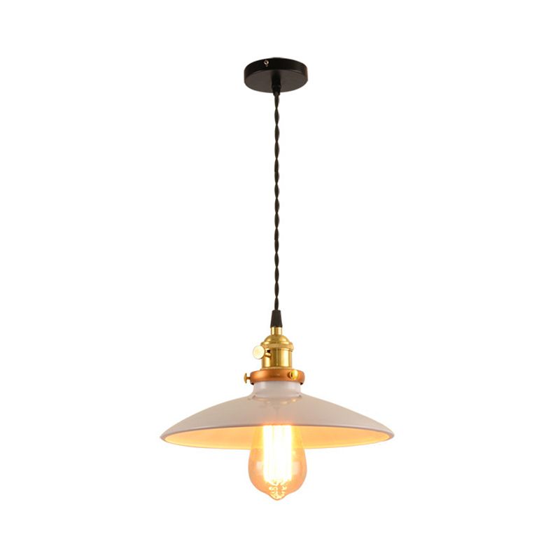 Industrial Style Bowl Pendant Lamp 10"/12.5" Wide 1 Light Metal Hanging Light in Black/White/Red over Table